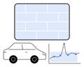 Car, Chart, and Brick Wall Exploring Barriers and Growth in Transportation Data Royalty Free Stock Photo