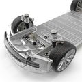 Car chassis with electric engine isolated on white. 3D illustration Royalty Free Stock Photo