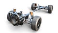 Car chassis with engine on white isolate. 3d rendering. Royalty Free Stock Photo