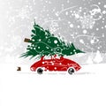 Car with christmas tree, winter blizzard for your