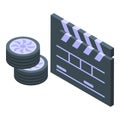 Car cinema clapper icon isometric vector. Open air cinema Royalty Free Stock Photo