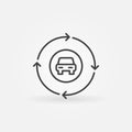 Car in circle with arrows outline vector icon