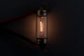 Car classic halogen bulb. Filament, glass and metal, high energy consumption. Black background. interior lighting. energized,