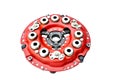 Car clutch basket, clutch disc. Clutch pressure drive disc. White background, selective focus Royalty Free Stock Photo