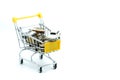 Car and coins in shopping cart,auto loan concept.