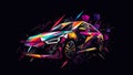 car with colorful multi-colored fragments futuristic prototype in dark generative ai