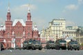 Car column of military police at the dress rehearsal of the parade on red square in honor of Victory Day Royalty Free Stock Photo