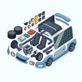 Of a car composed of various parts illustrated in a detailed Royalty Free Stock Photo