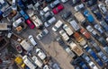 Car compound for scrap metal recycling viewed from above Royalty Free Stock Photo