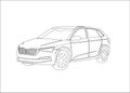 Car contour, modern sedan in linear style, vector outline illustration. Royalty Free Stock Photo