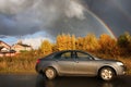 Car on country road lane Royalty Free Stock Photo