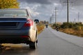 Car on country road lane Royalty Free Stock Photo