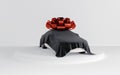 Car covered by black fabric with gift bow-knot. 3d render