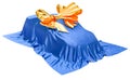 Car covered cloth with bow, gift concept. 3D rendering
