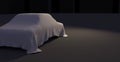 Car covered with a grey cloth, 3D illustration Royalty Free Stock Photo