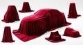 Car covered in red velvet fabric with dramatic draping Royalty Free Stock Photo