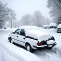 Car covered in thick snow - ai generated image