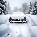 Car covered in thick snow - ai generated image