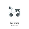 Car crane outline vector icon. Thin line black car crane icon, flat vector simple element illustration from editable mechanicons Royalty Free Stock Photo