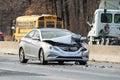 Car crash accident on highway at day nobody