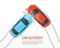 Car crash accident on road top view. car insurance concept. Royalty Free Stock Photo