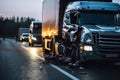 Car crash accident with TIR truck on road. Generative AI