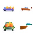 Car crash icons set cartoon vector. Accident on road