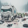 car crash, illustration of a traffic accident in winter and snow 2 Royalty Free Stock Photo