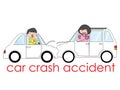 Car crash, with two cars front collide hit. Royalty Free Stock Photo