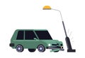 Car crash, vehicle hits streetlight, road accident isolated icon Royalty Free Stock Photo