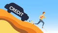 Car Credit Concept. The Huge Car Follows The Man From the Hill With The Message Credit. Car Loan Risk Concept Finance Royalty Free Stock Photo