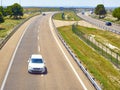 A car crossing a European highway.