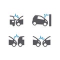 Car crush incident black vector icon set. Car or traffic accident. Royalty Free Stock Photo