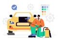 Car Customization and Modifications Vector Illustration featuring a Tuned Automobile with Upgraded Wheels, Nitrous Systems