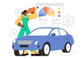 Car Customization and Modifications Vector Illustration featuring a Tuned Automobile with Upgraded Wheels, Nitrous Systems