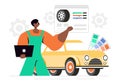 Car Customization and Modifications Vector Illustration featuring a Tuned Automobile with Upgraded Wheels, Nitrous Systems