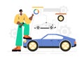 Car Customization and Modifications Vector Illustration featuring a Tuned Automobile with Upgraded Wheels, Nitrous Systems