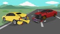 Red car accident hit the back of a yellow car. Royalty Free Stock Photo