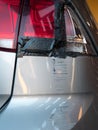 Car damages in rear part of the vehicle close up. Smashed turn signal Royalty Free Stock Photo