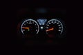 Car dashboard. Checking the system when starting the engine. A close-up of the speedometer and tachometer with additional Royalty Free Stock Photo