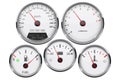 Car dashboard 3d gauges. Speedometer, tachometer, fuel gauge, temperature and accumulator charge device Royalty Free Stock Photo