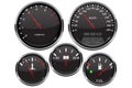 Car dashboard 3d gauges. Speedometer, tachometer, fuel gauge, temperature and accumulator charge device Royalty Free Stock Photo