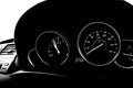 Car dashboard dials - engine RPM and speedometer Royalty Free Stock Photo