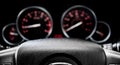 Car dashboard dials - engine RPM and speedometer Royalty Free Stock Photo