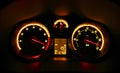 Car dashboard dials at night Royalty Free Stock Photo