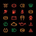 Car dashboard icon engine light abs led oil. Car dashboard sign indicator lamp alert parking symbol set