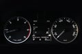 Car dashboard, illuminated panel, speed display. Car. Black