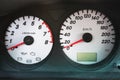 Car dashboard, illuminated panel, speed display