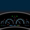 Car dashboard modern automobile control illuminated panel speed display illustration