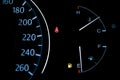 Car dashboard shows low fuel warning light, selective focus, the light function is that to warn driver of the low fuel level Royalty Free Stock Photo